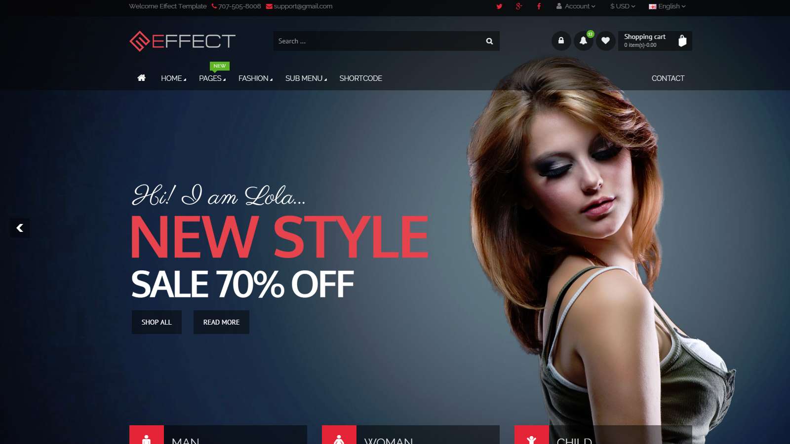 Effects store. Макеты сайтов header nav footer.